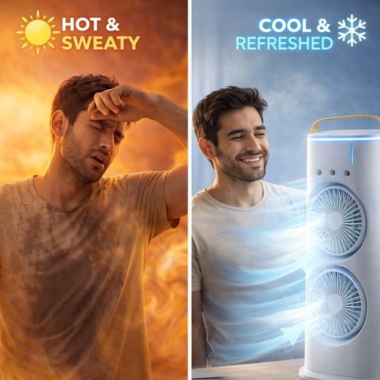 Double Ended Spray Fan – Portable Mini Air Cooler with Mist Spray & USB Rechargeable Cooling Fan