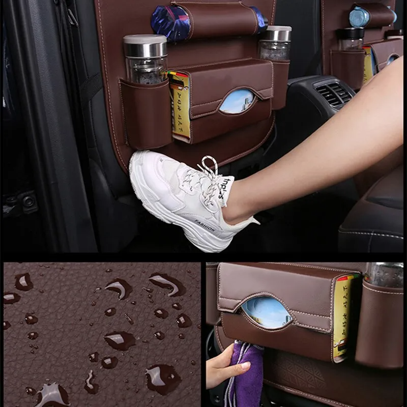 Car Back Seat Organizer with Foldable Table Tray PU Leather Storage Organizer