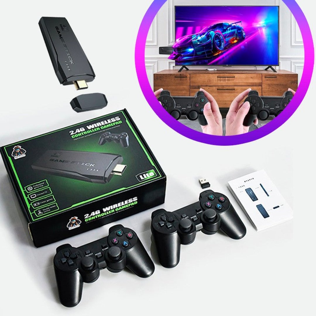 M8 Game Stick 4k With Dual Wireless Controllers And 20000+ Games