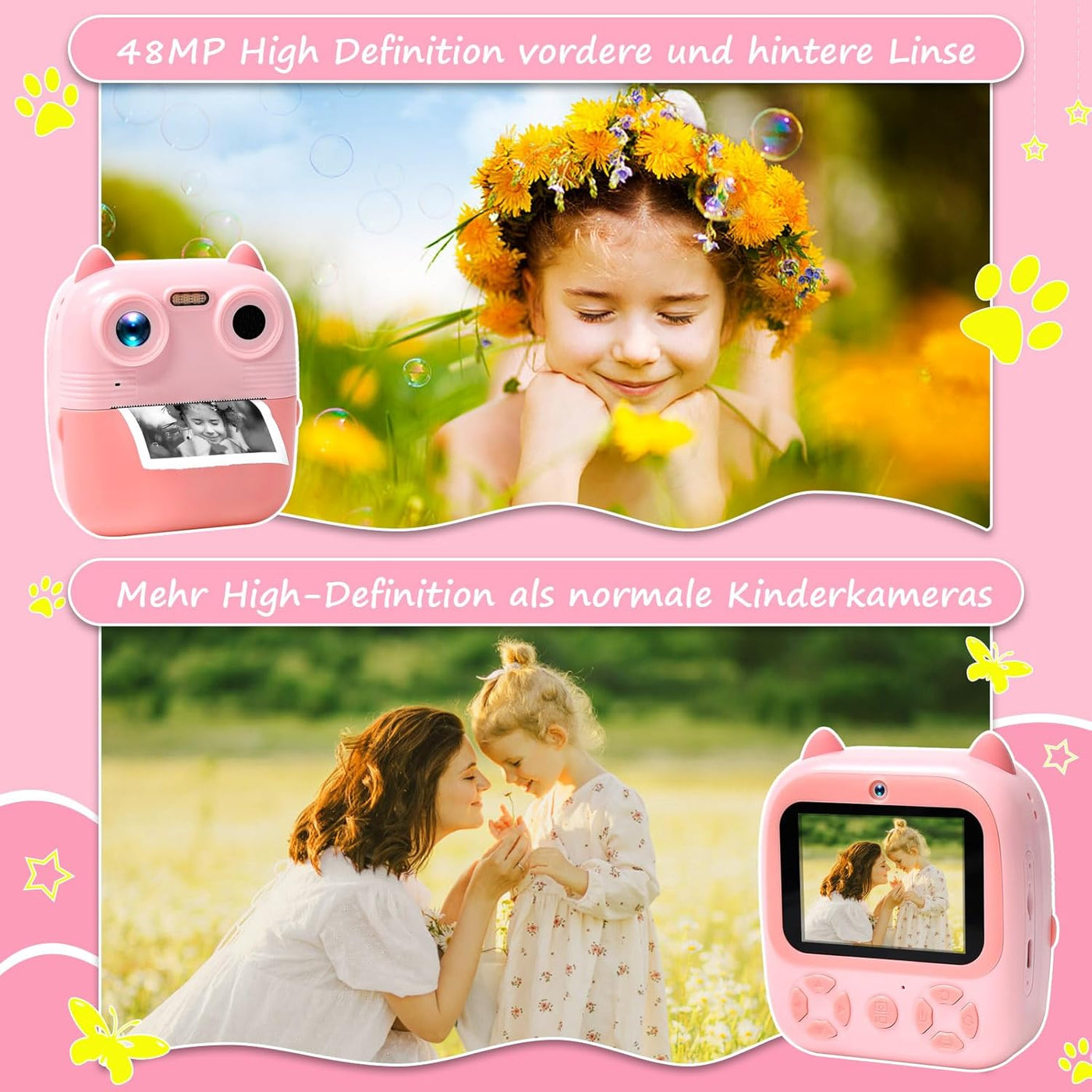 D8s Childrens Time Front/back Rear Hd digital Thermal Print Camera 1080p 48mp Purple