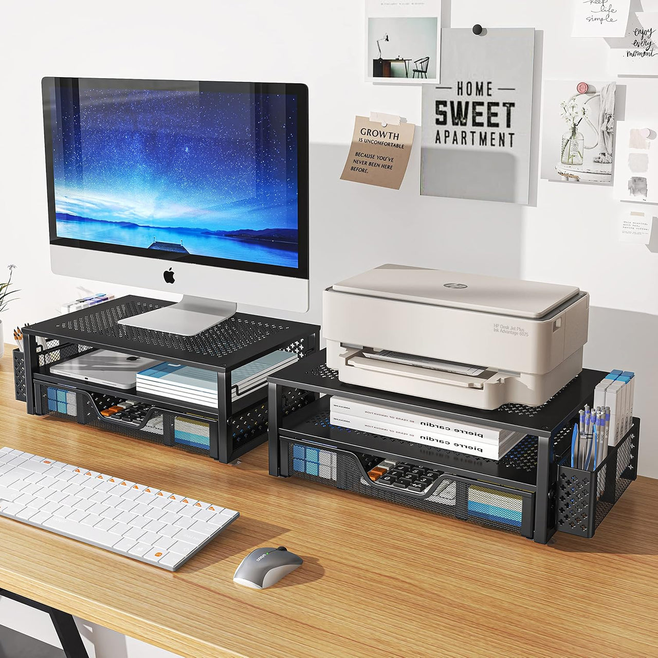 Monitor Stand Riser with Storage Organizer – Metal Mesh Desk Shelf