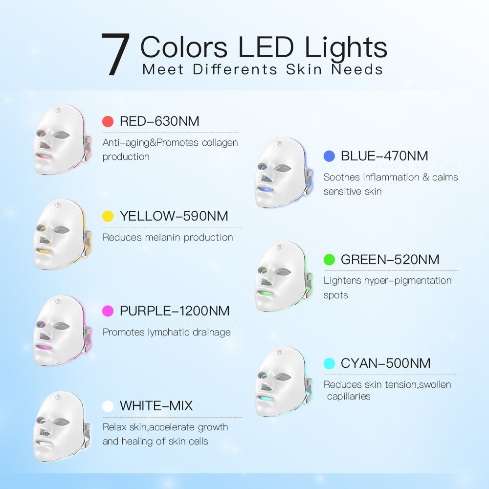 7 Colors LED Facial Mask Light Therapy at Home Rejuvenation Facial Skin Care Mask