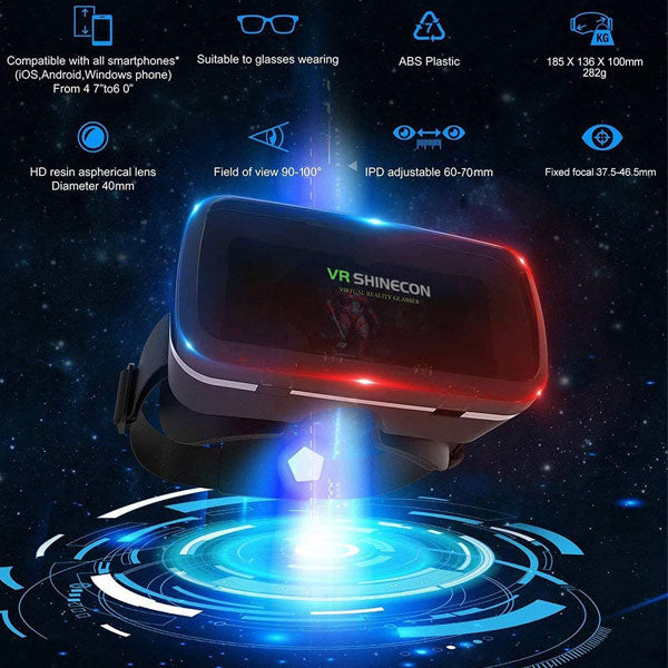 VR SHINECON 3D VR Headset Virtual Reality Glasses – 3d Vr Goggles Headsets for Video Movies&Games Compatible with iPhone and Android Smartphone