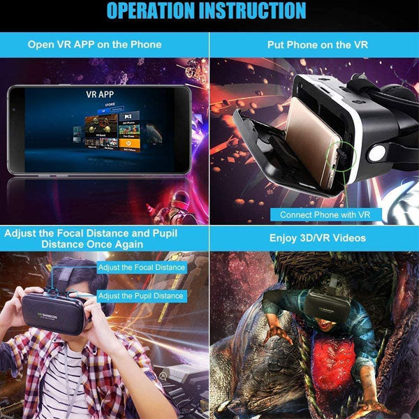 VR SHINECON 3D VR Headset Virtual Reality Glasses – 3d Vr Goggles Headsets for Video Movies&Games Compatible with iPhone and Android Smartphone