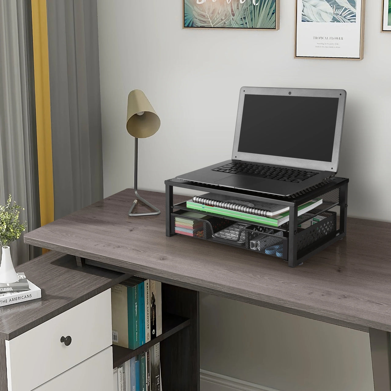 Monitor Stand Riser with Storage Organizer – Metal Mesh Desk Shelf