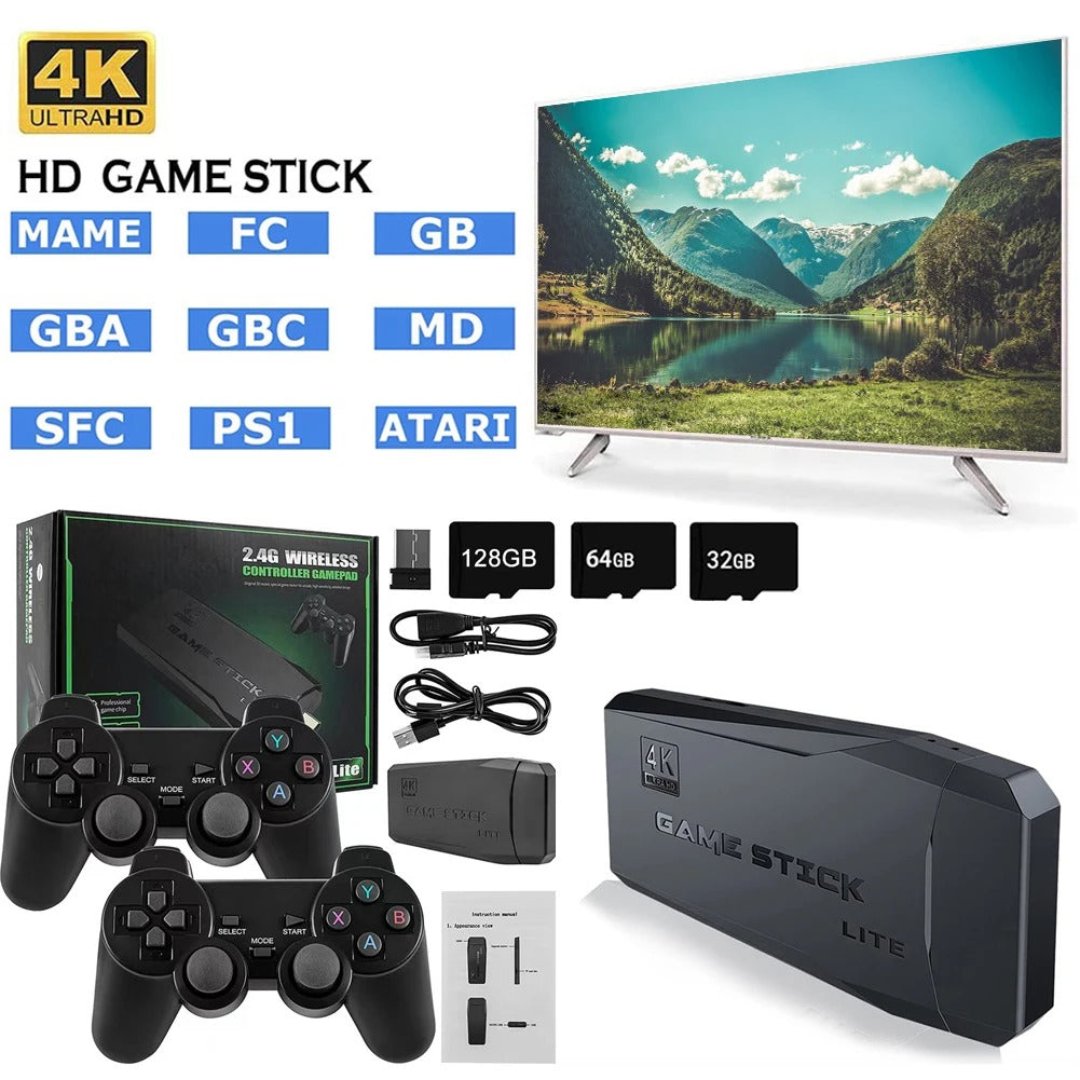 M8 Game Stick 4k With Dual Wireless Controllers And 20000+ Games