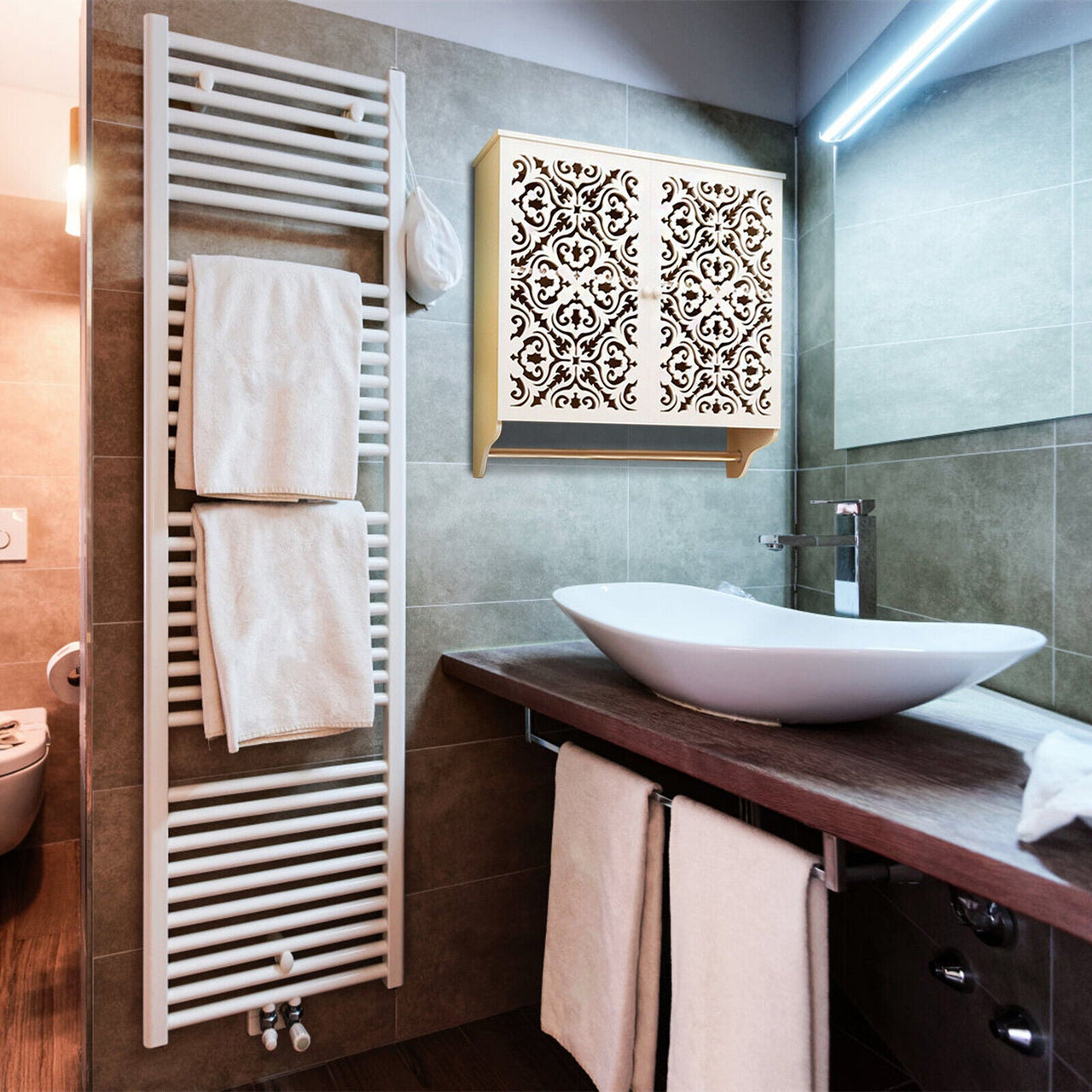 Bathroom Wall Mounted Cabinet With Towel Rod